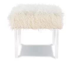 Cara White Faux Fur Acrylic Leg Bench -Storage supplies store 810543373 5