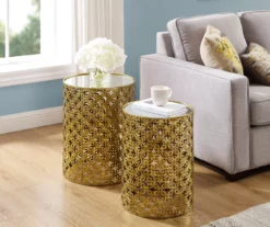 Asher Gold 2-Piece Pierced Metal Nesting Table Set -Storage supplies store 810543376 A0 6