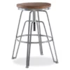 Brown Wood & Chrome Adjustable Swivel Bar Stool