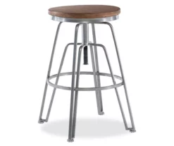 Brown Wood & Chrome Adjustable Swivel Bar Stool