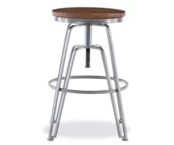 Brown Wood & Chrome Adjustable Swivel Bar Stool -Storage supplies store 810543377 3