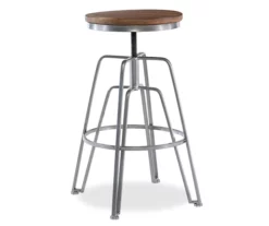 Brown Wood & Chrome Adjustable Swivel Bar Stool -Storage supplies store 810543377 5
