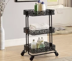 Mabry Black 3-Tier Pierced Floral Rolling Cart -Storage supplies store 810543382 2