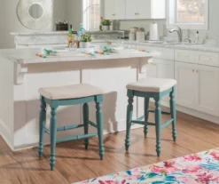 Bristol Antique Blue & White Backless Counter Stool -Storage supplies store 810543394 A0 5