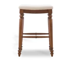 Harbor White & Brown Upholstered Linen Backless Bar Stool -Storage supplies store 810543395 3