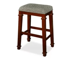 Clark Walnut & Light Brown Upholstered Tweed Backless Bar Stool