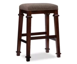 Clark Walnut & Light Brown Upholstered Tweed Backless Bar Stool -Storage supplies store 810543401 4