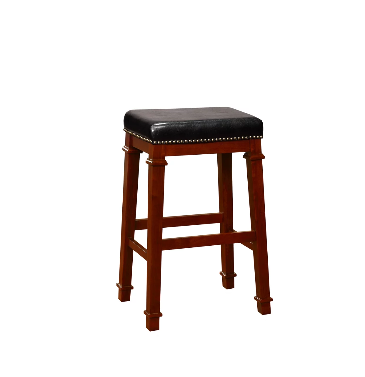 Clark Dark Cherry & Black Upholstered Faux Leather Backless Bar Stool 3 Clark Dark Cherry & Black Upholstered Faux Leather Backless Bar Stool