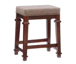 Clark Walnut & Light Brown Upholstered Tweed Backless Counter Stool