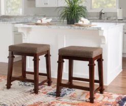 Clark Walnut & Light Brown Upholstered Tweed Backless Counter Stool 12 Clark Walnut & Light Brown Upholstered Tweed Backless Counter Stool -Storage supplies store 810543403 A0 5