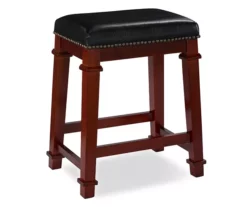 Clark Dark Cherry & Black Upholstered Faux Leather Backless Counter Stool