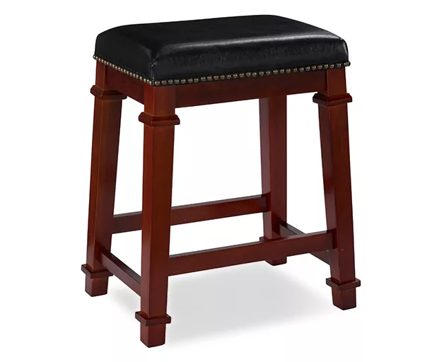 Clark Dark Cherry & Black Upholstered Faux Leather Backless Counter Stool 3 Clark Dark Cherry & Black Upholstered Faux Leather Backless Counter Stool