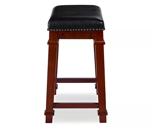 Clark Dark Cherry & Black Upholstered Faux Leather Backless Counter Stool 4 Clark Dark Cherry & Black Upholstered Faux Leather Backless Counter Stool - Image 2