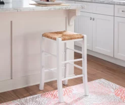 Paris Beige & White Wooden Handwoven Rush Counter Stools, 2-Pack -Storage supplies store 810543407 2