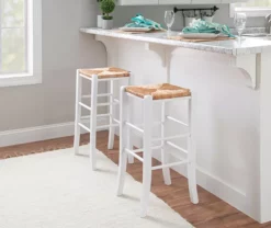 Paris White Backless Handwoven Rush Bar Stool, 2-Pack -Storage supplies store 810543410 2