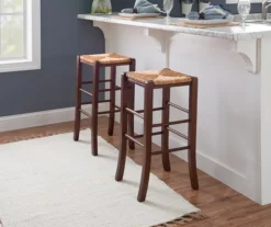 Paris Walnut Backless Handwoven Rush Bar Stool, 2-Pack -Storage supplies store 810543411 2