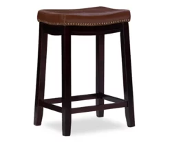 Brooke Cognac & Dark Brown Faux Leather Backless Padded Bar Stool