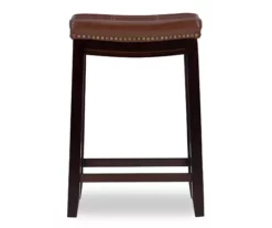 Brooke Cognac & Dark Brown Faux Leather Backless Padded Bar Stool -Storage supplies store 810543414 3