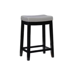 Brooke Gray & Black Faux Leather Backless Padded Counter Stool