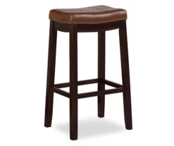 Brooke Cognac & Dark Brown Faux Leather Backless Padded Counter Stool