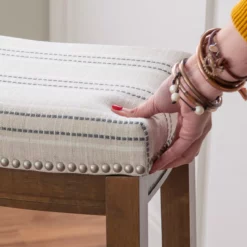 Brooke Natural & Dark Brown Backless Padded Bar Stool -Storage supplies store 810543423 3