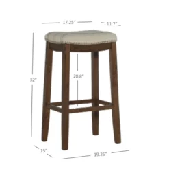 Brooke Natural & Dark Brown Backless Padded Bar Stool -Storage supplies store 810543423 7