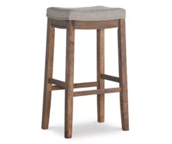 Brooke Gray & Rustic Brown Backless Nailhead Bar Stool