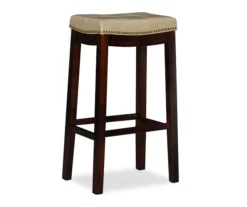 Brooke Beige & Dark Brown Faux Leather Backless Padded Bar Stool