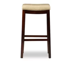 Brooke Beige & Dark Brown Faux Leather Backless Padded Bar Stool -Storage supplies store 810543427 3