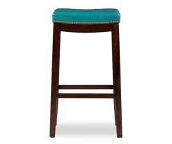 Brooke Blue & Dark Brown Faux Leather Backless Padded Bar Stool -Storage supplies store 810543428 3