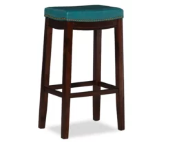 Brooke Blue & Dark Brown Faux Leather Backless Padded Bar Stool -Storage supplies store 810543428 4