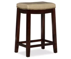 Brooke Beige & Dark Brown Faux Leather Backless Padded Counter Stool -Storage supplies store 810543429 4