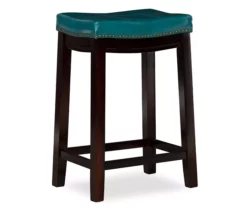 Brooke Blue & Dark Brown Faux Leather Backless Padded Counter Stool