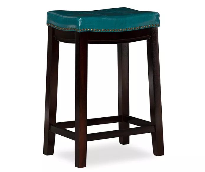 Brooke Blue & Dark Brown Faux Leather Backless Padded Counter Stool 3 Brooke Blue & Dark Brown Faux Leather Backless Padded Counter Stool