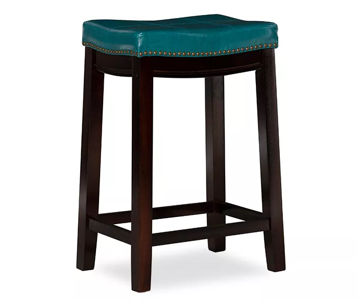 Brooke Blue & Dark Brown Faux Leather Backless Padded Counter Stool 6 Brooke Blue & Dark Brown Faux Leather Backless Padded Counter Stool - Image 4