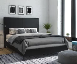 Atwater Living DHP Jazmine Black Faux Leather Upholstered Bed -Storage supplies store 810543813 6