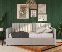 Brittany Gray Linen Upholstered Twin Storage Daybed -Storage supplies store 810548783 4
