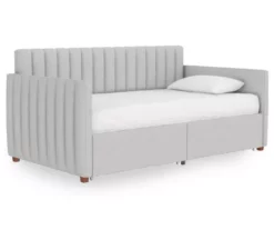 Brittany Gray Linen Upholstered Twin Storage Daybed -Storage supplies store 810548783 5