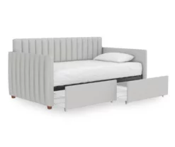 Brittany Gray Linen Upholstered Twin Storage Daybed -Storage supplies store 810548783 6