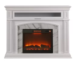 62" Grand White Faux Marble Electric Fireplace