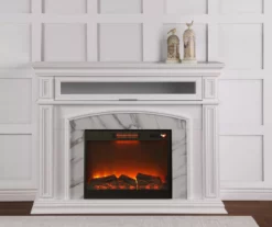 62" Grand White Faux Marble Electric Fireplace -Storage supplies store 810570728 3