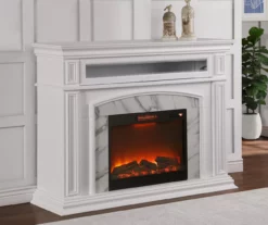 62" Grand White Faux Marble Electric Fireplace -Storage supplies store 810570728 4