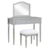 Vanity Table Set With Mirror & Faux Fur Stool -Storage supplies store 810575929 810575928 A0
