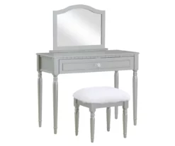Vanity Table Set With Mirror & Faux Fur Stool