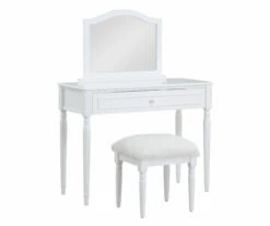 Vanity Table Set With Mirror & Faux Fur Stool -Storage supplies store 810576524 810576521 A0