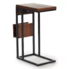 Walnut Drop-Leaf C Side Table With USB Charging -Storage supplies store 810587517