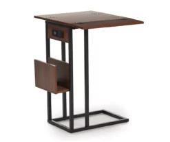 Walnut Drop-Leaf C Side Table With USB Charging 10 Walnut Drop-Leaf C Side Table With USB Charging -Storage supplies store 810587517 2