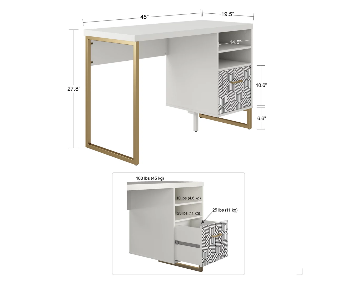 Scarlett White Pedestal Desk 8 Scarlett White Pedestal Desk - Image 6