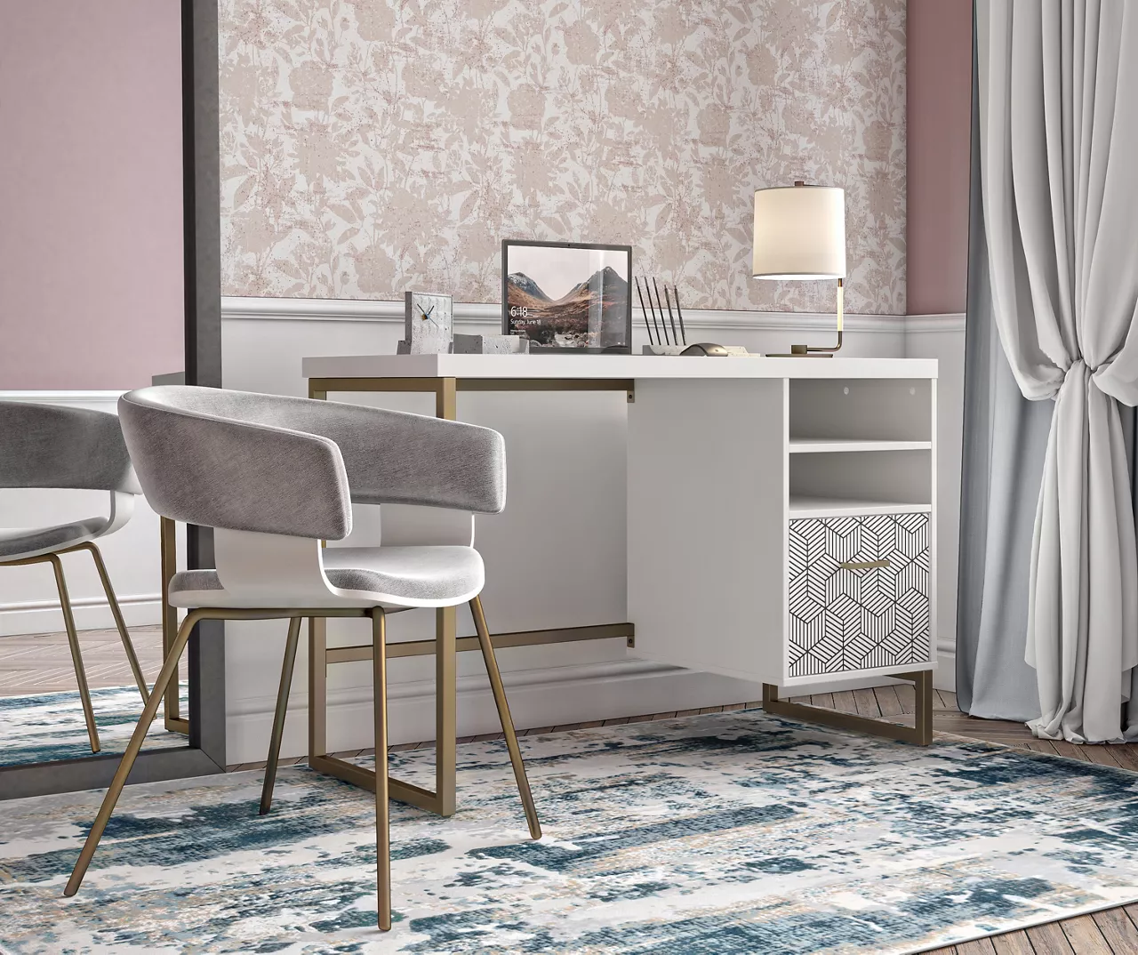 Scarlett White Pedestal Desk 6 Scarlett White Pedestal Desk - Image 4