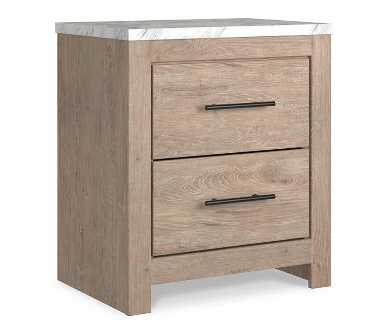 Senniberg Oak & Faux Calcutta 2-Drawer Nightstand 4 Senniberg Oak & Faux Calcutta 2-Drawer Nightstand - Image 2